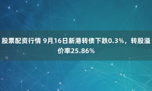 股票配资行情 9月16日新港转债下跌0.3%，转股溢价率25.86%