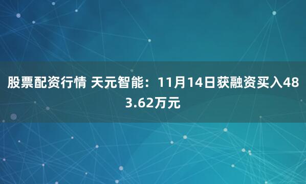 股票配资行情 天元智能：11月14日获融资买入483.62万元