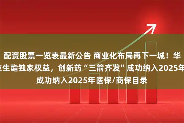配资股票一览表最新公告 商业化布局再下一城！华东医药获利那拉生酯独家权益，创新药“三箭齐发”成功纳入2025年医保/商保目录